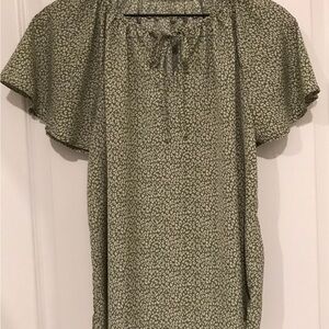 SHEIN Olive Patterned Blouse with Tie-Neck